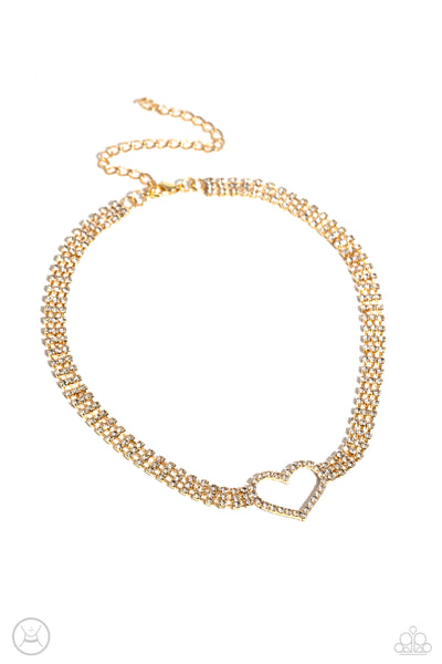 Rows of Romance - Gold Necklace Heart