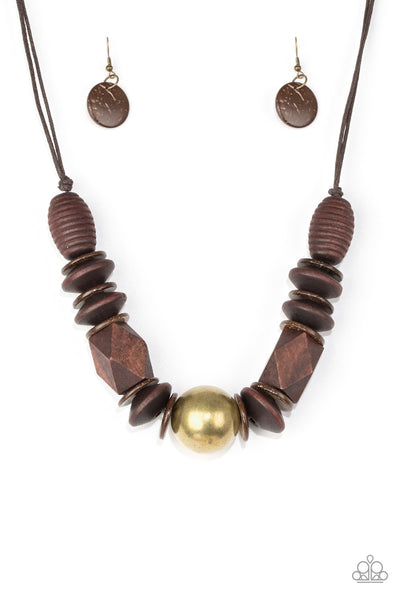 Grand Turks Getaway - Brass Necklace Wooden