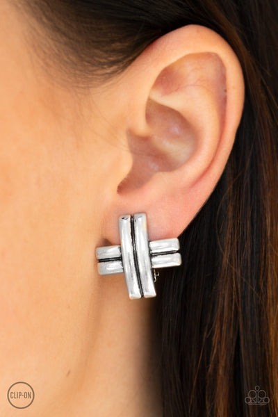 Couture Crossover - Silver earrings clip-ons