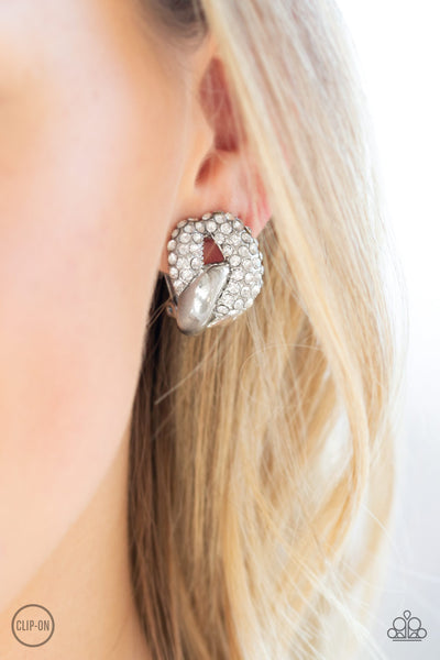 Definitely Date Night - White Clip-on Earrings