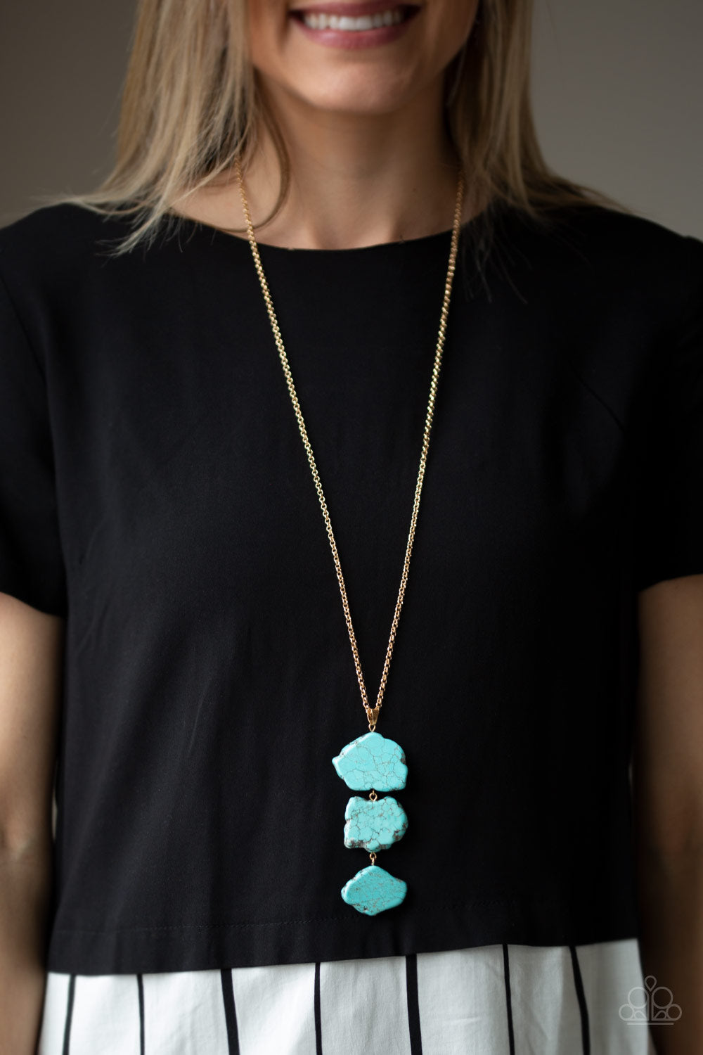 On The ROAM Again - Gold Necklace Blue