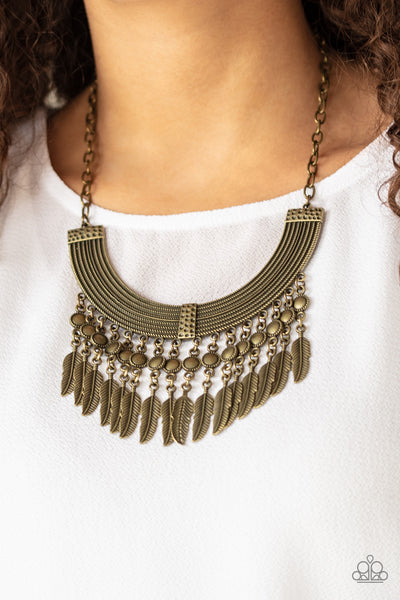 Fierce in Feathers - Brass Necklace