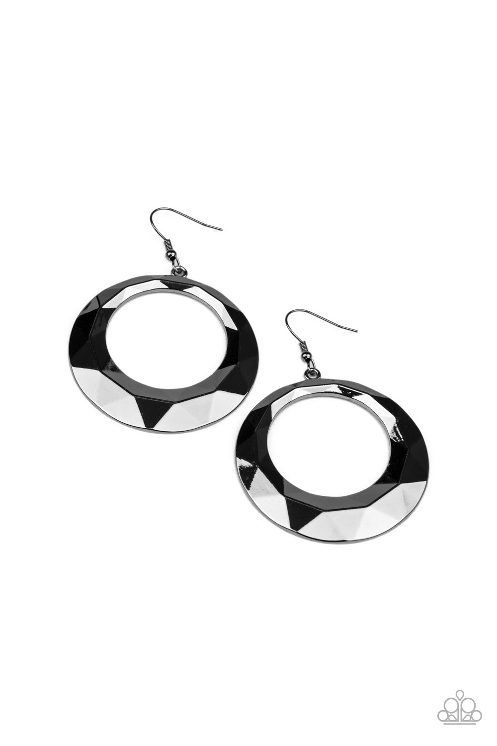 Fiercely Faceted - Black Gunmetal Earrings