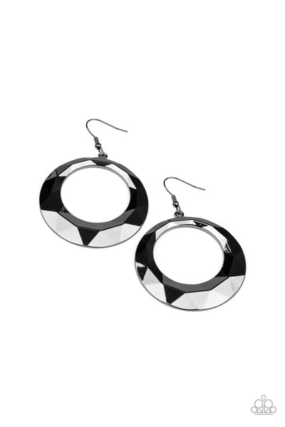 Fiercely Faceted - Black Gunmetal Earrings