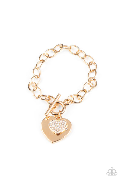 Heart-Stopping Sparkle - Gold Necklace/Heartbeat Bedazzle - Gold Bracelet