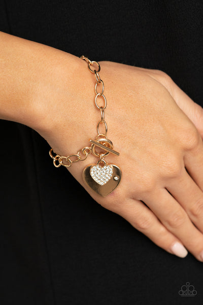 Heart-Stopping Sparkle - Gold Necklace/Heartbeat Bedazzle - Gold Bracelet