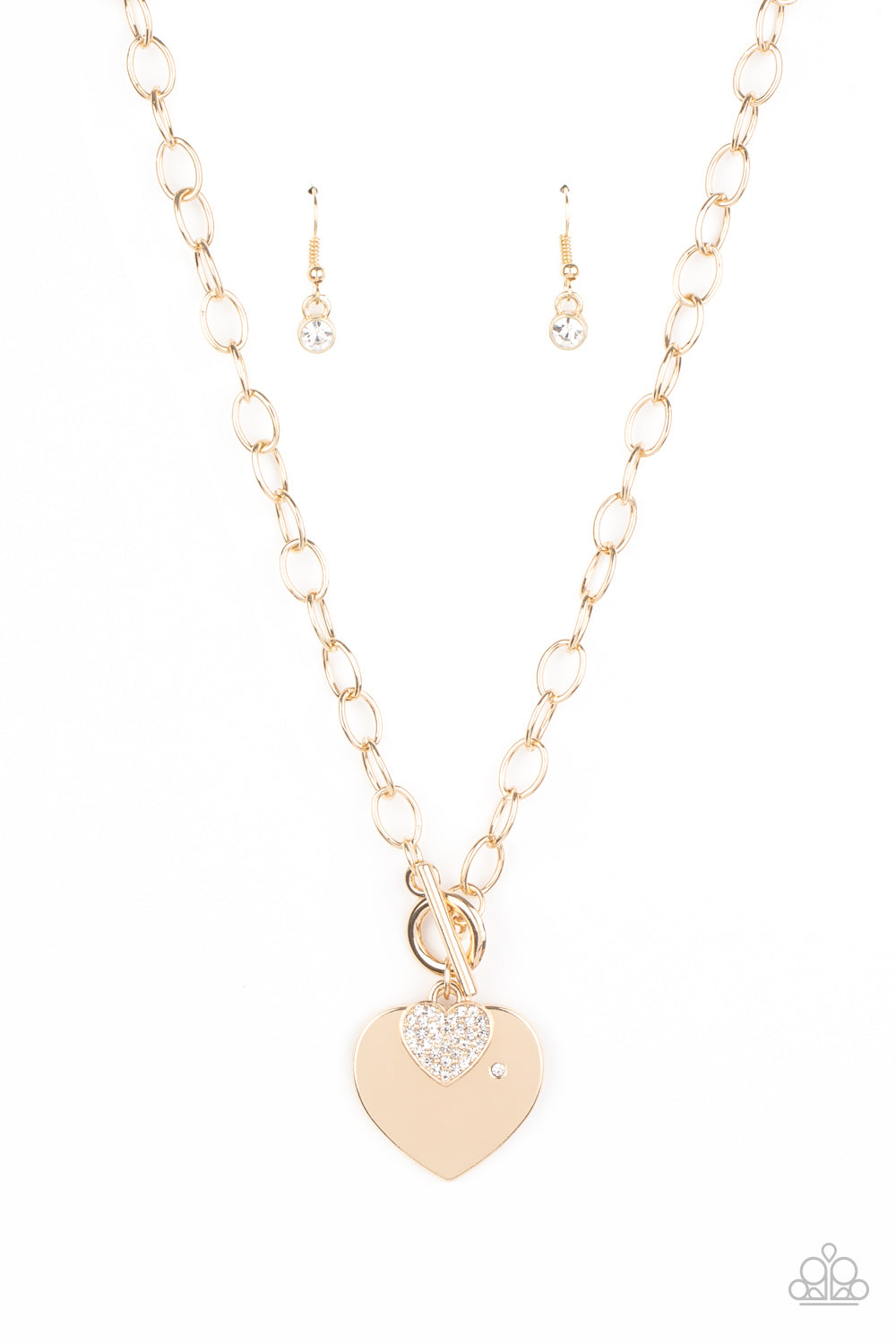 Heart-Stopping Sparkle - Gold Necklace/Heartbeat Bedazzle - Gold Bracelet