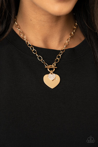 Heart-Stopping Sparkle - Gold Necklace/Heartbeat Bedazzle - Gold Bracelet