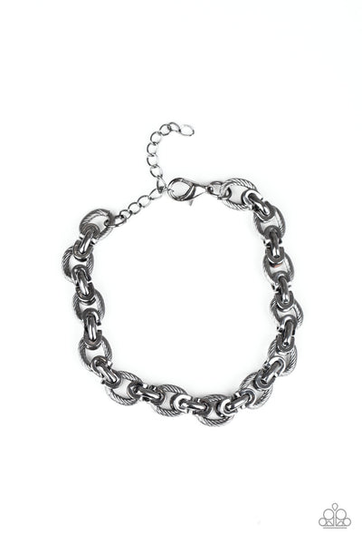 Gridiron Grunge - Black Gunmetal Urban Men Bracelet