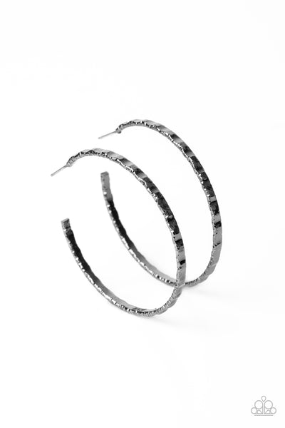 Grungy Grit - Black Gunmetal Hoop Earring