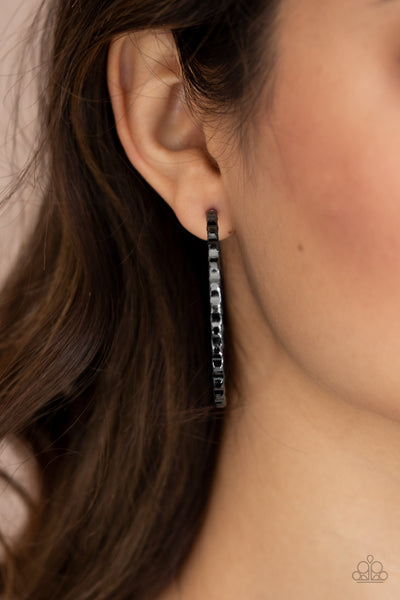 Grungy Grit - Black Gunmetal Hoop Earring