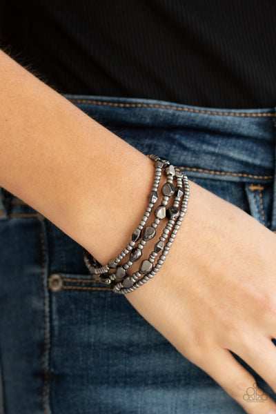 Fashionably Faceted - Black Gunmetal Bracelet