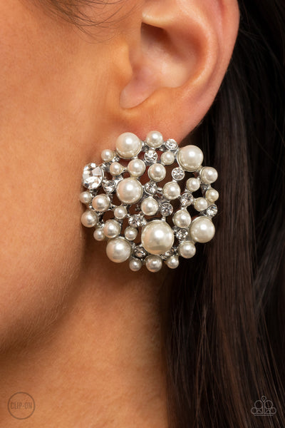 Head To Toe Twinkle - White Earrings Clip-ons