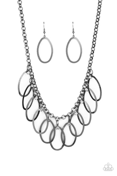 Double OVAL-time - Black Gunmetal Necklace