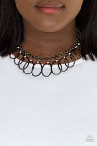 Double OVAL-time - Black Gunmetal Necklace