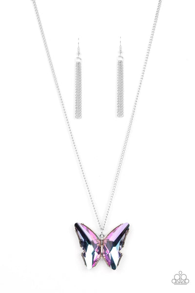 The Social Butterfly Effect Purple Necklace - Fluorescent Flutter Purple Ring