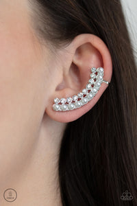 Doubled Down On Dazzle - White Earrings Ear Crawlers