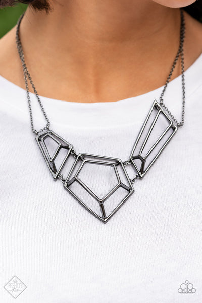 3-D Drama - Black Gunmetal Necklace Fashion Fix 8/2021