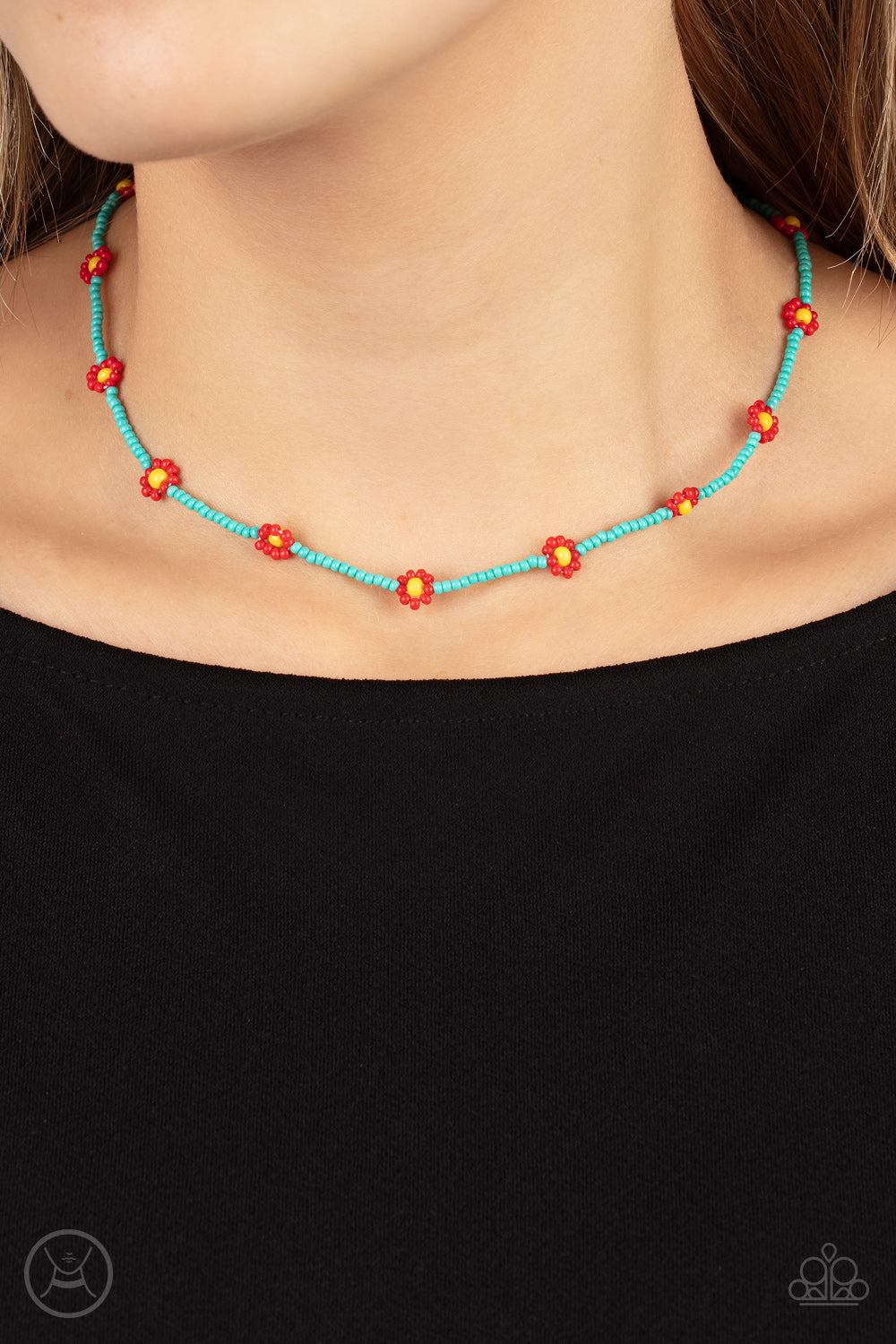 Colorfully Flower Child - Blue choker necklace