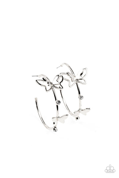 Full Out Flutter - White Silver Earrings