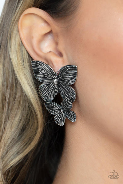 Blushing Butterflies - Silver Butterfly Earrings