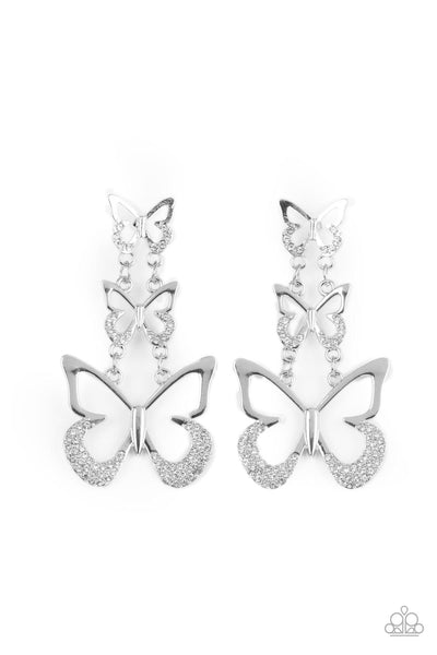 Flamboyant Flutter - White Earrings Butterfly