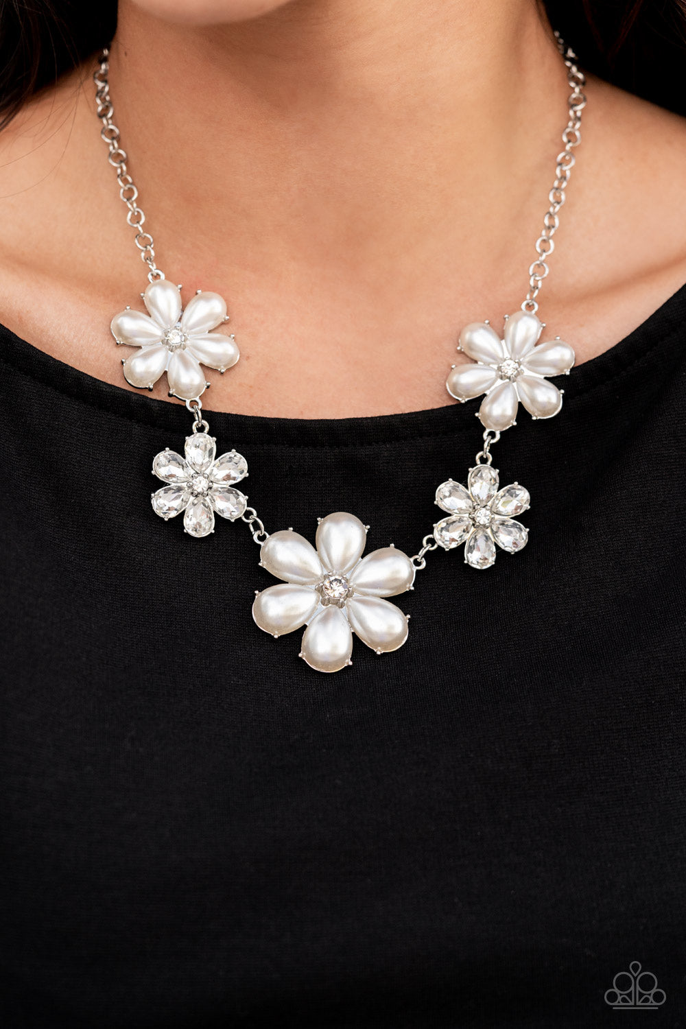 Fiercely Flowering - White Necklace LOP 12/2021