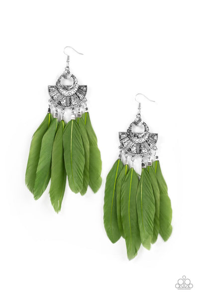 Plume Paradise - Green Earrings