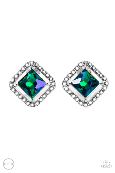 Cosmic Catwalk - Green Clip-on Earrings