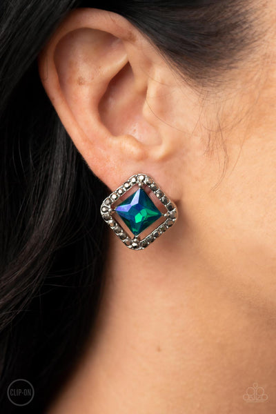 Cosmic Catwalk - Green Clip-on Earrings