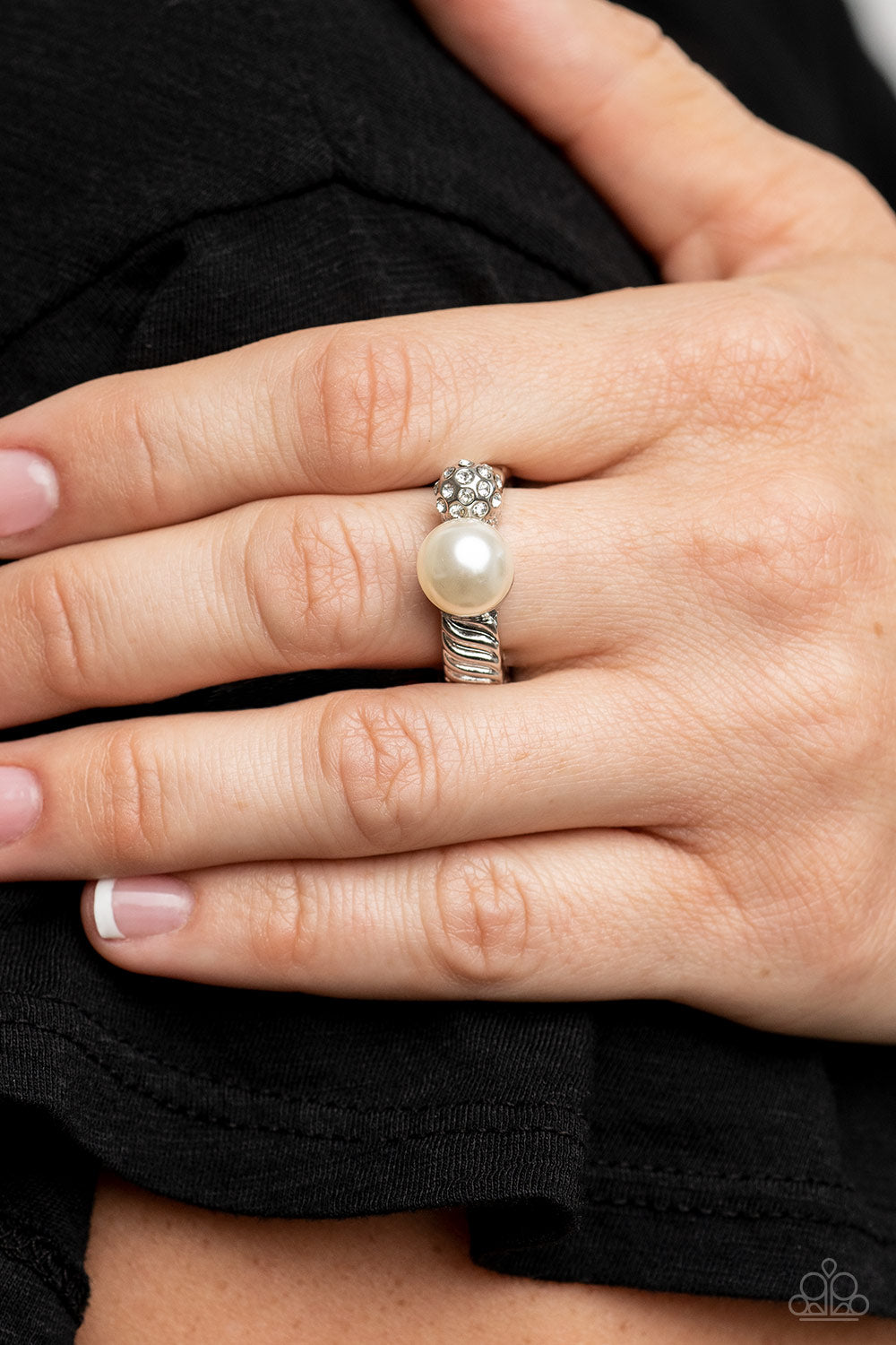 A-List Applique - White Pearl Ring