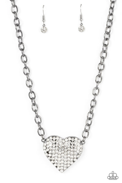 Heartbreakingly Blingy - Black/Gunmetal Necklace Heart