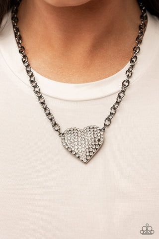 Heartbreakingly Blingy - Black/Gunmetal Necklace Heart