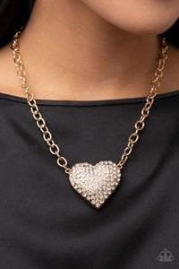 Heartbreakingly Blingy - Gold Necklace Heart