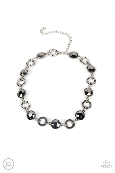 Rhinestone Rollout - Silver Necklace Choker