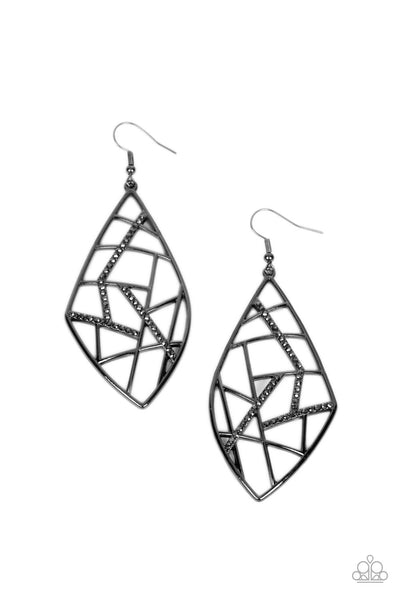 Geo Grid - Black  Gunmetal Earrings