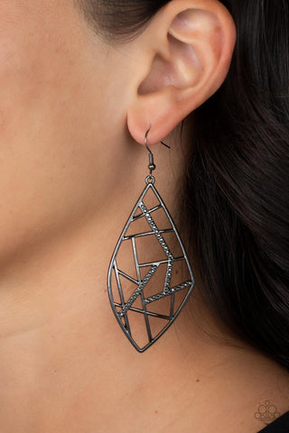 Geo Grid - Black  Gunmetal Earrings