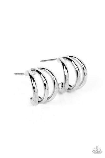 TRIPLE Down - Silver Earrings Hoops