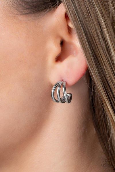 TRIPLE Down - Silver Earrings Hoops