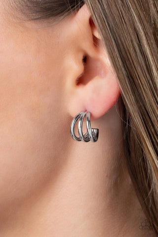 TRIPLE Down - Silver Earrings Hoops