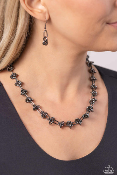 Knotted Kickoff - Black Gunmetal Necklace