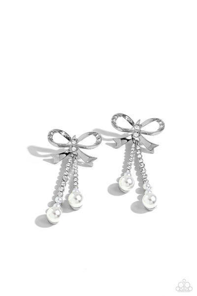 Bodacious Bow - White Earrings