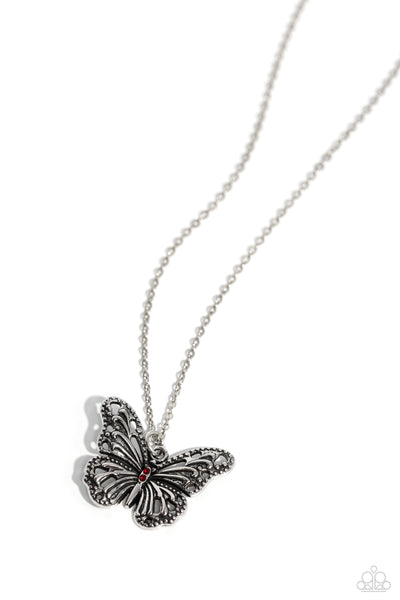 Textured Talent - Red Necklace Butterfly