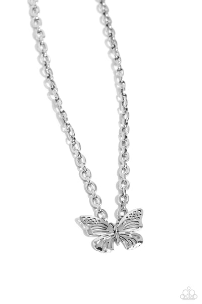 Midair Monochromatic - Silver Necklace Butterfly