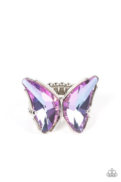 The Social Butterfly Effect Purple Necklace - Fluorescent Flutter Purple Ring